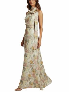 NWT SACHIN + BABI Antique Bouquet Sleeveless Tie Neck Maxi Dress Gown Size 2